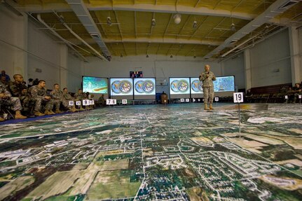 Chief of Staff of the Army Gen. George W. Casey Jr. speaks during a chemical, biological, radiological, nuclear and high-yield explosive incidents consequence management response force exercise at Fort Stewart, Ga., Sept. 14, 2008. The exercise is designed to educate key leaders and staff on the response environment and to train them to work together as a joint team. 