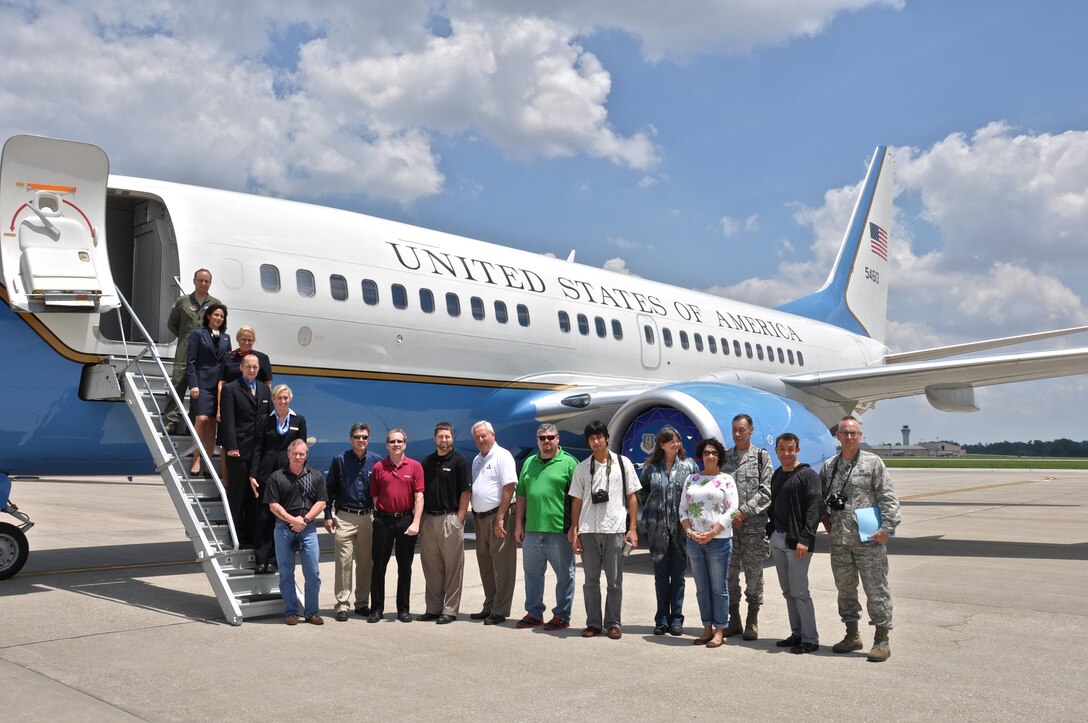 Air Force Reserve crew of the C-40C with the 932nd Airlift Wing meet employers of Air Force Reservists at Scott Air Force Base during Boss Day 2013. The day long event is an annual special project over six months culminating in a 10 hour visit that is highly-praised by the bosses from various companies.  (U.S. Air Force Photo/ Staff Sgt. Amber Hodges)
