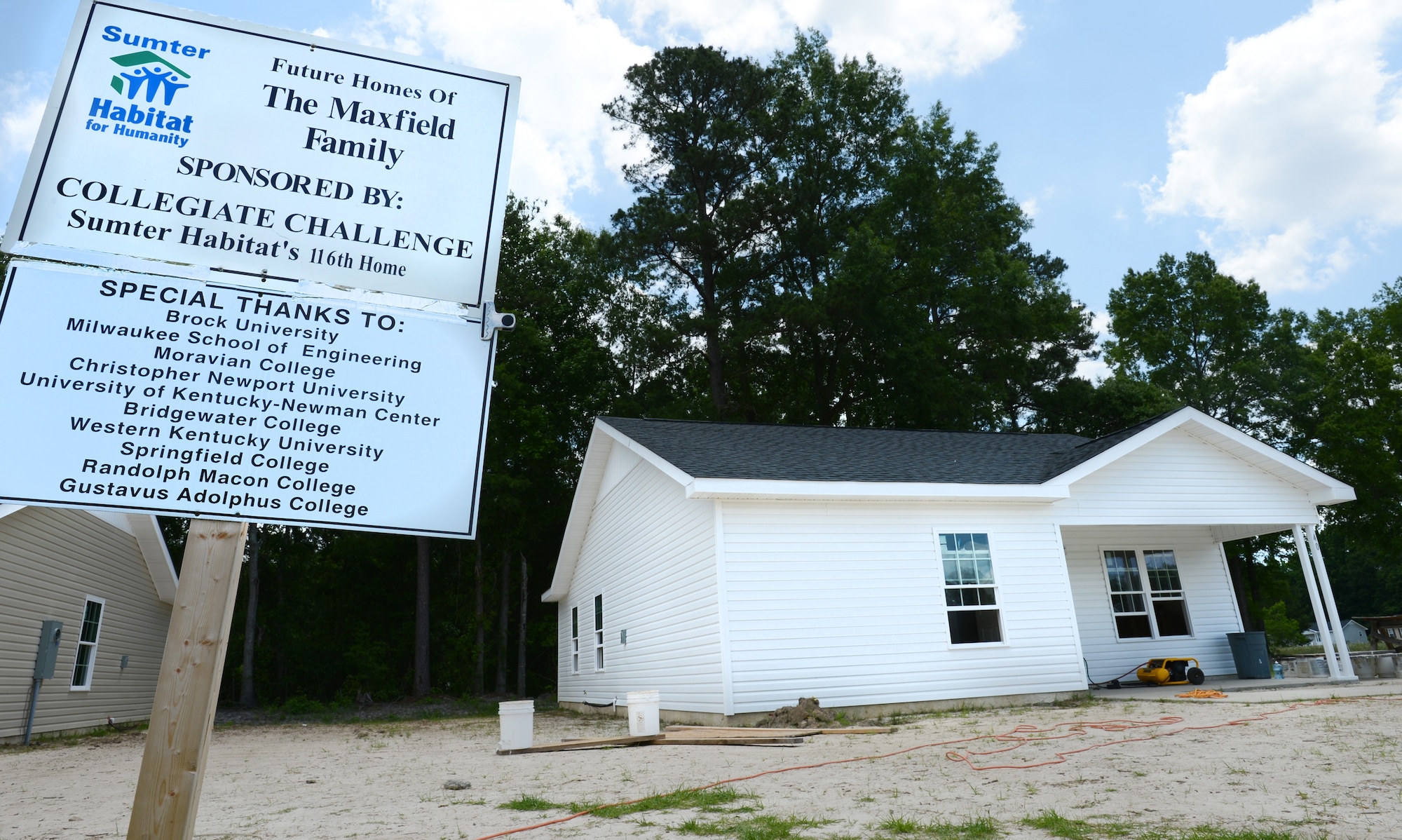 A Habitat for Humanity's home stands in a lot waiting to be finished for the Maxfield family, Sumter, S.C., May 29, 2013 Hundreds of Team Shaw members volunteer with habitat to build and repair homes in the local area. (U.S. Air Force photo by Senior Airman Tabatha Zarrella/Released)

