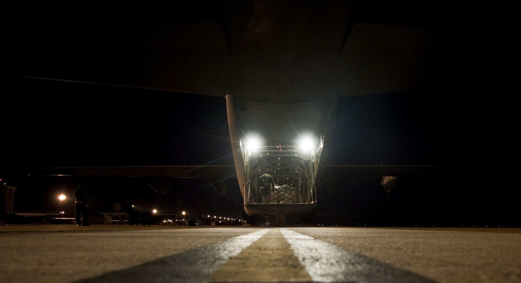 A pallet of humanitarian supplies sits inside of a 317th Airlift Group (AG) C-130J June 4, 2013, at Dyess Air Force Base, Texas. The Denton Amendment allows the U.S. military aircraft to transport, on a space-available basis, humanitarian supplies from non-government organizations to people around the world who are in need of assistance.  The 317th AG transported the supplies to Pope Army Airfield, N.C., where it will be taken to Joint Base Charleston Air Base, S.C., and then to Afghanistan.  The supplies were donated by Global Samaritan Resources. (U.S. Air Force photo by Senior Airman Jonathan Stefanko/ Released)