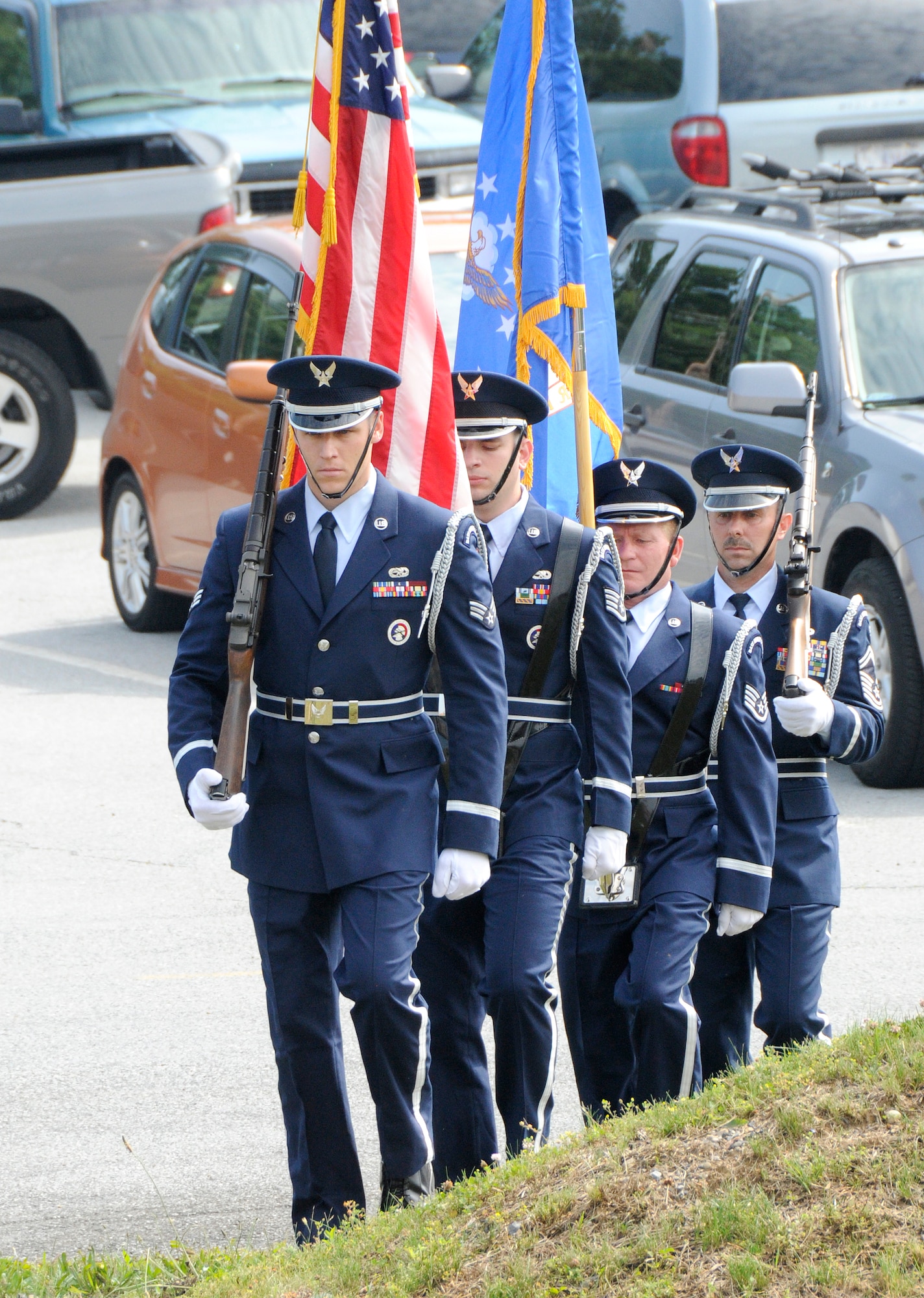 Base Honor Guard members prepare to post the Colors during a flag retirement ceremony held June 9 at the 193rd Special Operations Wing, Middletown, Pa. (U.S. Air National Guard photo by Staff Sgt. Susan Penning/Released)
