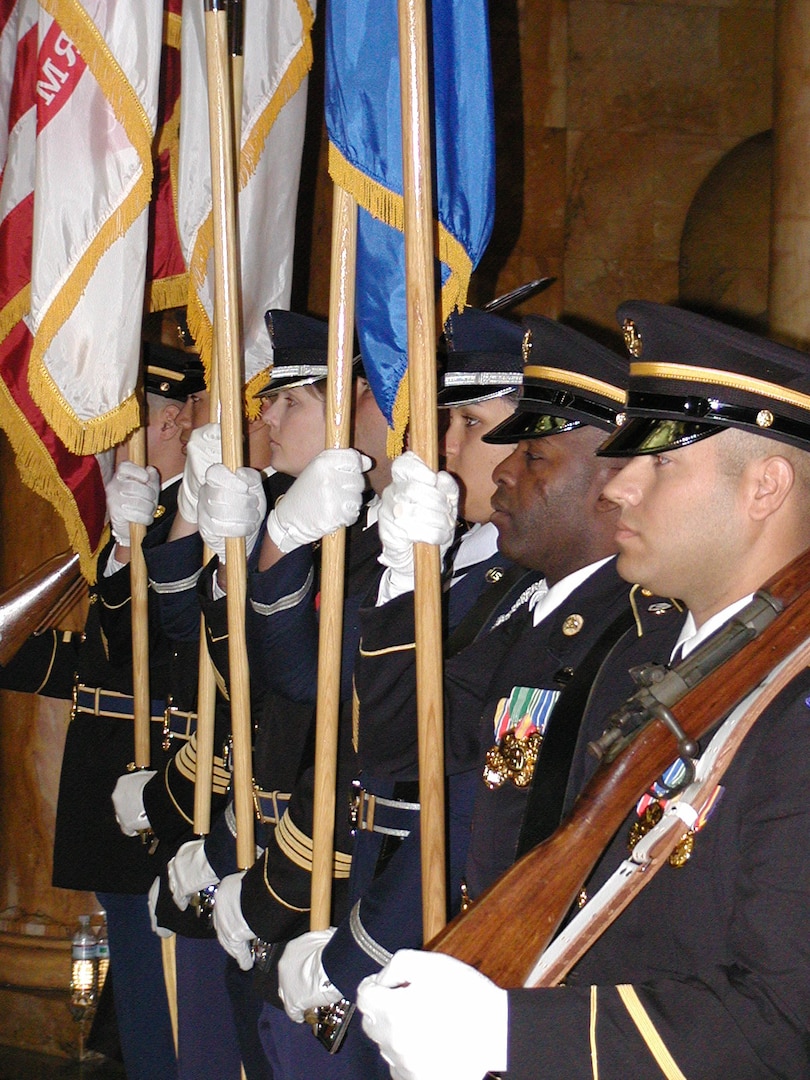 Members of the 54th Massachusetts Volunteer Regiment participate in a historic ceremony at the State House in Boston Nov. 21, 2008 to reorganize the famous 54th Massachusetts Volunteer Infantry Regiment. The 54th is slated to carry that lineage to Washington D.C., as they participate in the inauguration parade for President-elect Barack Obama.