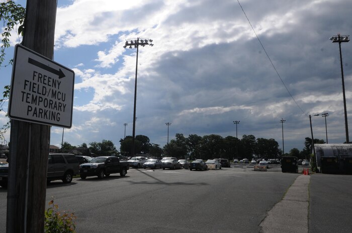 This gravel parking lot opened June 6, 2013, where Freeny Field used to be, will be used to provide parking for Marine Corps University while the school’s two largest parking lots are closed for construction. 