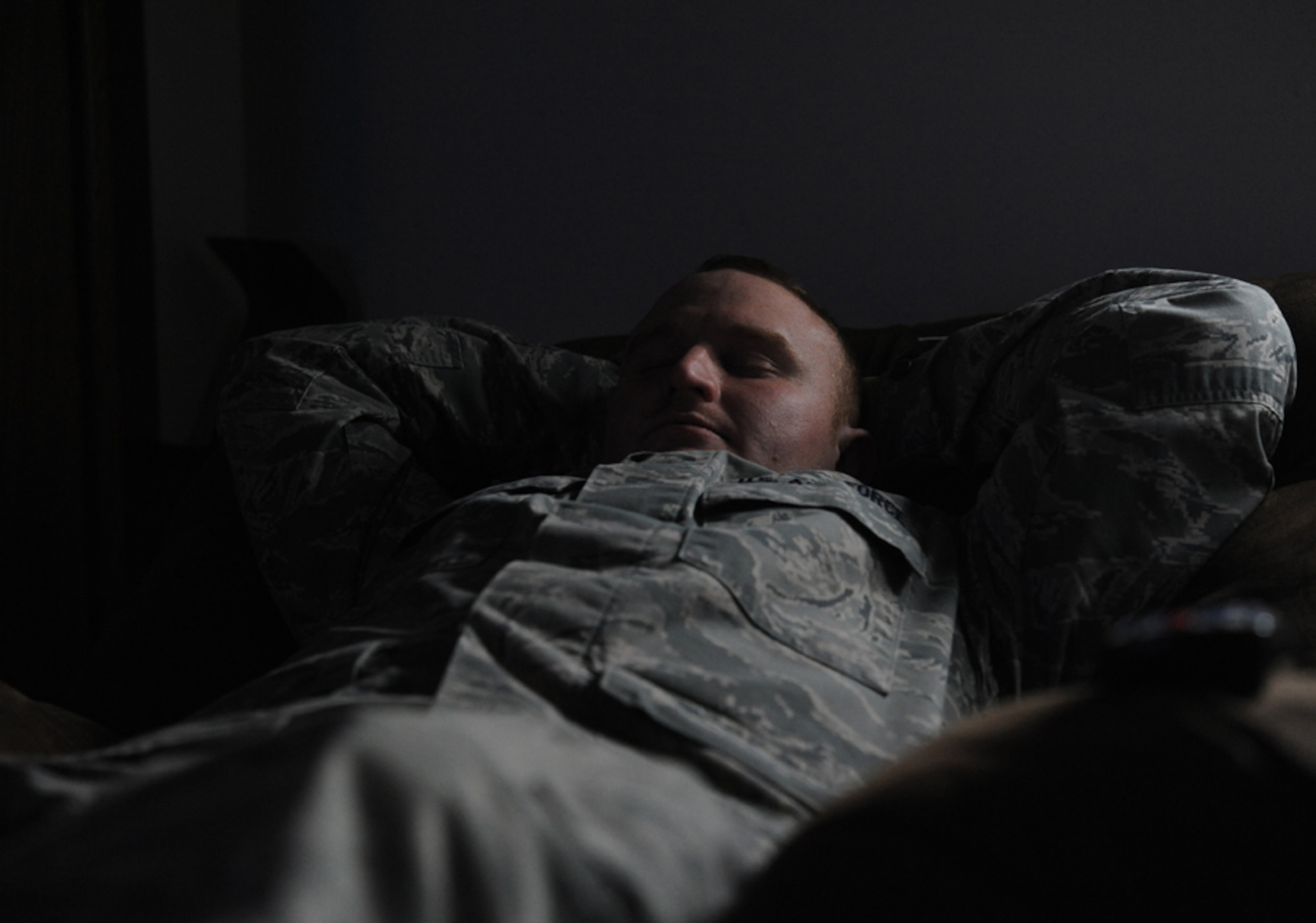 Staff Sgt. Ryan Bullard breaks for a nap at the end of the day after hosting guests at his missile alert facility and ensuring his facility manager-in-training has passed his training evaluation March 12, 2013, in Montana. Facility managers serve four days at a time at any one of the 341st Missile Wing’s 15 missile alert facilities, which are spread across 13,800 square miles of various Montana landscapes. While posted to the missile complex FMs eat, sleep, exercise and work. Bullard is a facility manager assigned to  490th Missile Squadron. (U.S. Air Force photo/Staff Sgt. R.J. Biermann)