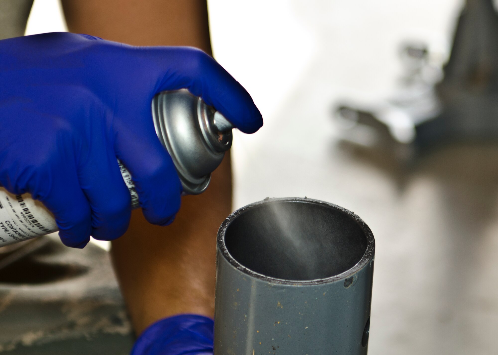 Senior Airman Jacob Moon sprays lubricant on a 30-ton aircraft jack at the Aerospace Ground Equipment shop on Hurlburt Field Fla., June 4, 2013. the mechanics at the AGE shop are responsible for maintaing more than 750 pieces of equipment, essential for maintaining  aircraft.
(U.S. Air Force Photo/ Staff Sgt. John Bainter)