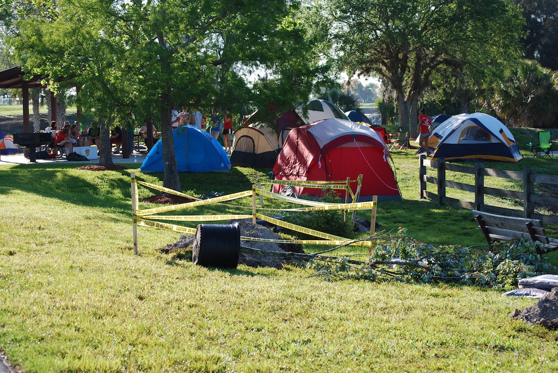 Volunteers camped out over the weekend at Ortona North Recreation area. Corps volunteers and employees prepared holes, delivered trees and put up caution tape to ensure safety. 