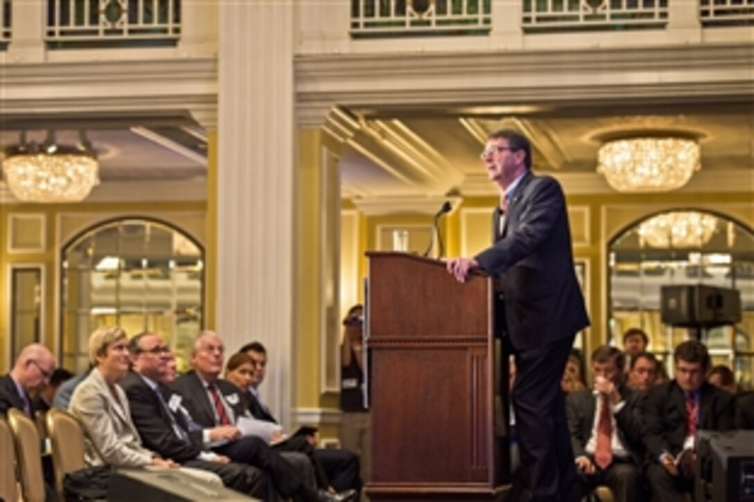 Deputy Defense Secretary Ash Carter delivers remarks at the Center for a New American Security's annual conference in Washington, D.C, June 12, 2013.