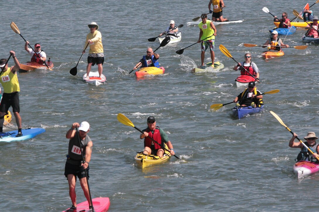Active, prior and retired service members participated alongside local community members in the Kayak for the Warriors race Saturday at Pine Knoll Shores. This year’s race had approximately 140 participants, a large improvement from the first competition six years ago.  