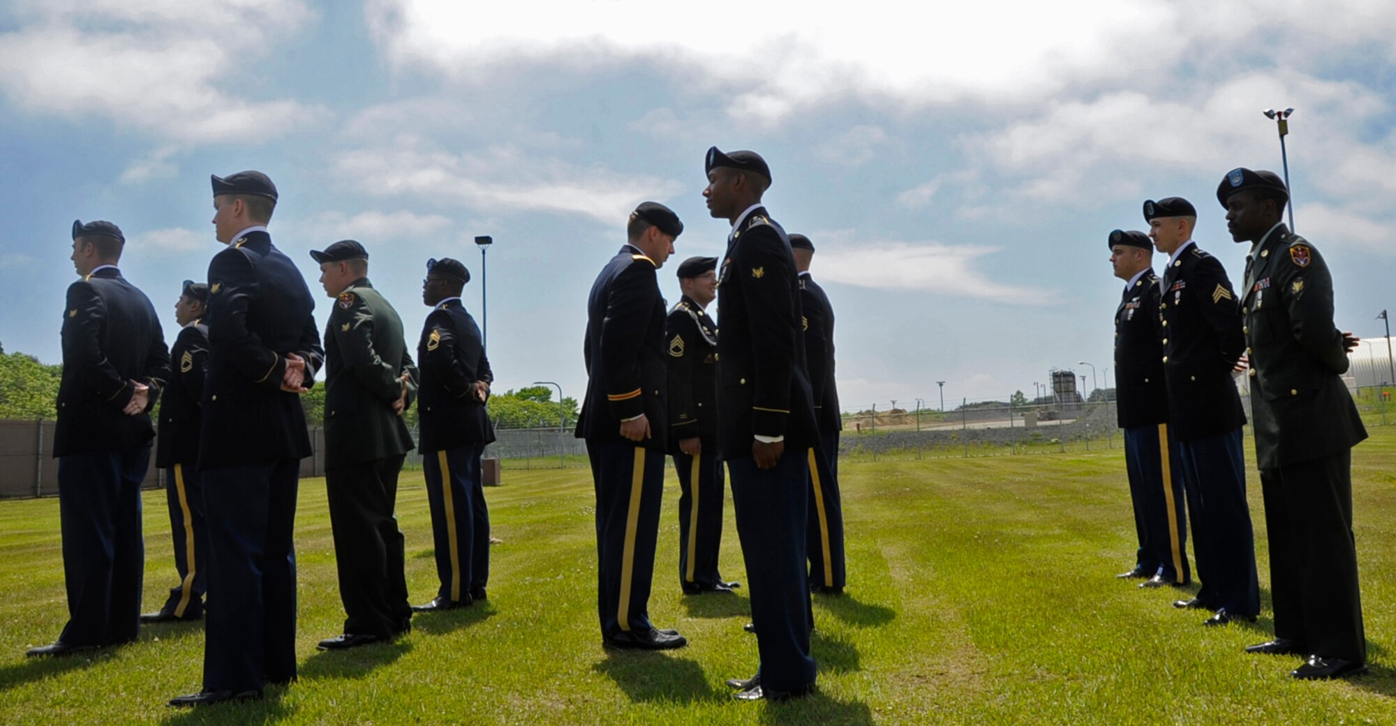 U.S. Army Capt. Kyle Vonderheide, Joint Tactical Ground Systems commander, and Sgt. 1st Class Jeffrey Johnson, JTAGS first sergeant, performs an Army Service Uniform inspection in recognition of the Army’s 238th birthday at Misawa Air Base, Japan, June 13, 2013. In celebrating the service’s 238th birthday, the U.S. Army commemorates soldiers, families and civilians who’ve achieved a level of excellence and truly symbolized an “Army strong,” mentality. (U.S. Air Force photo by Airman 1st Class Kenna Jackson)