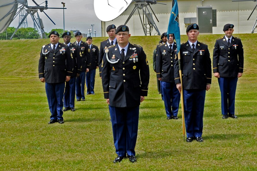 U.S. Army soldiers from the Joint Tactical Ground Systems detachment stand at attention during an Army Service Uniform inspection in recognition of the service’s 238th birthday at Misawa Air Base, Japan, June 13, 2013. In 1775, Americas Founding Fathers established the Continental Army, beginning a rich heritage of successfully defending the country and –its citizens. (U.S. Air Force photo by Airman 1st Class Kenna Jackson