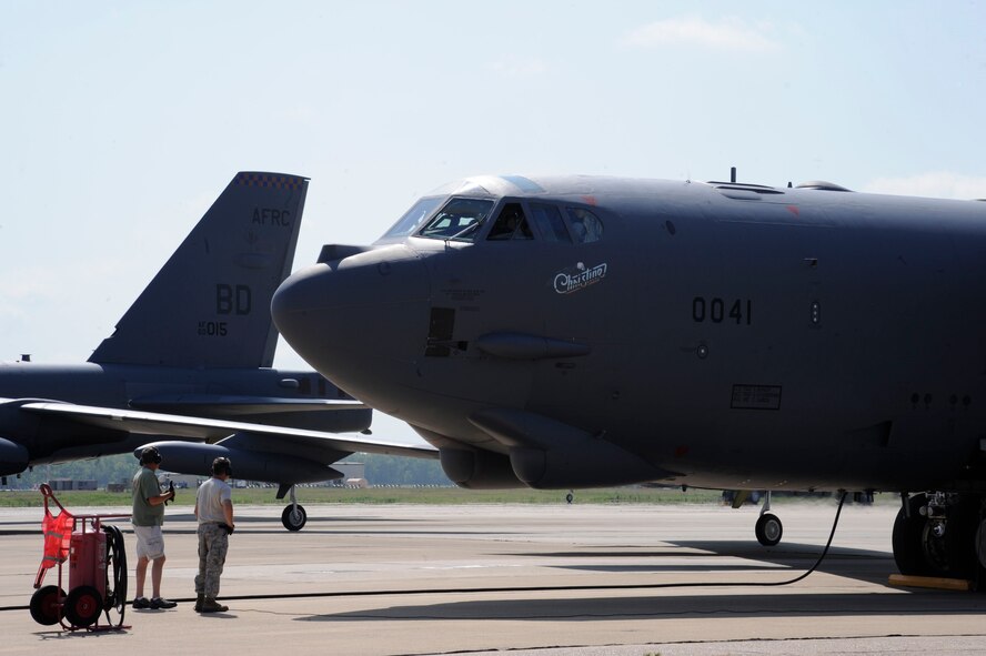 Tech. Sgts. Rob Johnson and Charles Burley, 307th Maintenance Squadron, prepare to launch a B-52H Stratofortress on Barksdale Air Force Base, La., June 13, 2013. For the past 60 years the B-52 has been a powerful asset in the Air Force arsenal by delivering precision munitions to the battlefield. (U.S. Air Force photo/Airman 1st Class Andrew Moua)