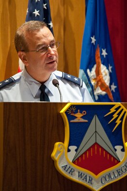 Major Gen. Donald Ralph, mobilization assistant to the commander, U.S. Air Forces Europe-U.S. Air Forces Africa, was the keynote speaker at the African Airmen Alumni Symposium at Air University’s Air War College June 11-13. The symposium, sponsored by U.S. Air Forces Africa, brought together 39 African officers from 16 countries to Maxwell Air Force Base, Ala., to discuss regional challenges, strengthen key partnerships and encourage strategic thinking and airpower advocacy. (U.S. Air Force photo by Melanie Rodgers Cox)