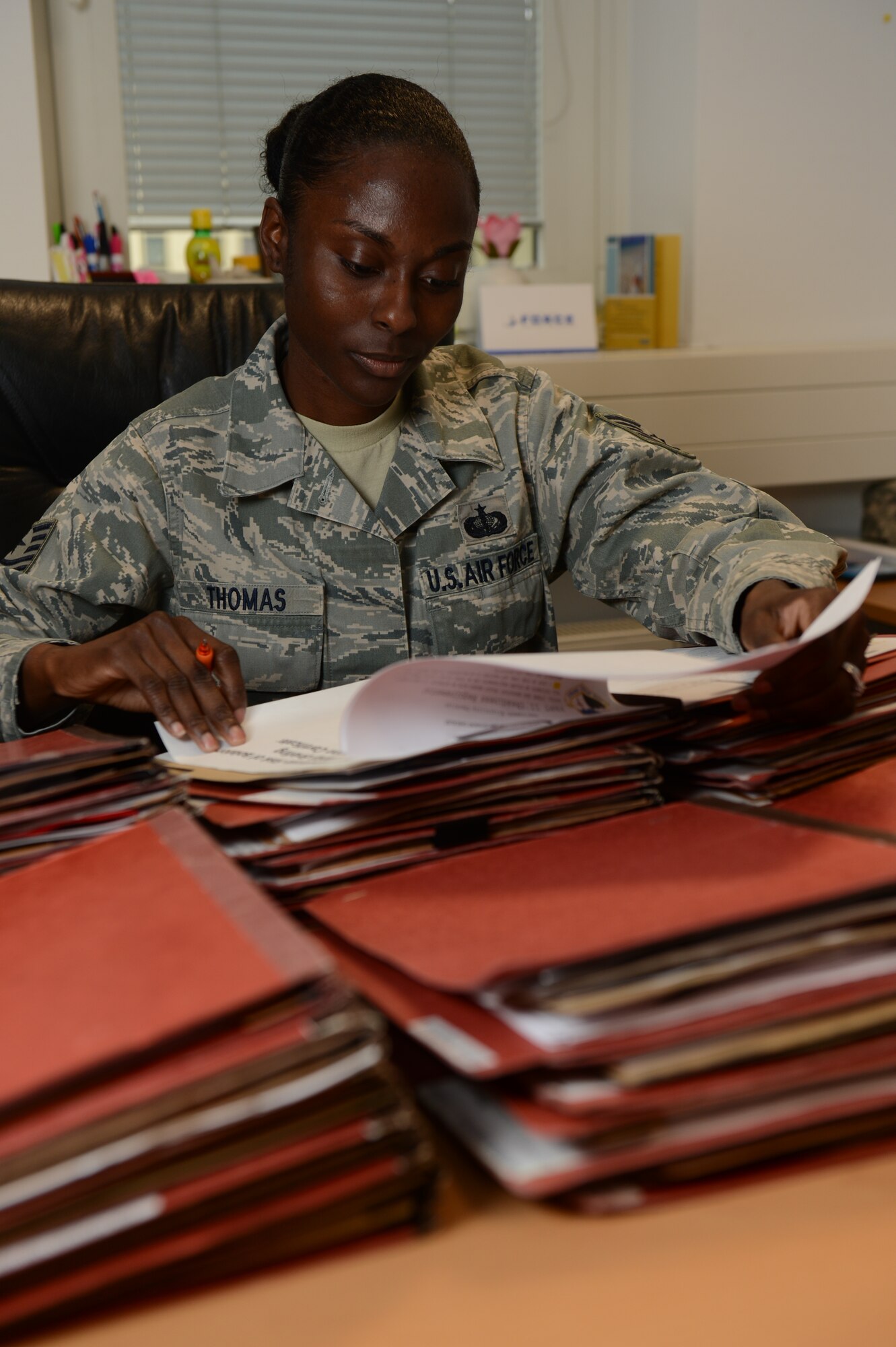 SPANGDAHLEM AIR BASE, Germany – Tech. Sgt. Jaquetta Thomas, 52nd Force Support Squadron NCO in charge of readiness and plans, is the Super Saber Performer for the week of June 13-19. (U.S. Air Force photo by Airman 1st Class Gustavo Castillo/Released)