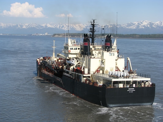 The Essayons travelled north to the Corps’ Alaska District, to dredge the Cook Inlet Navigation Channel. A sudden surge of shoal material in the past two years reduced depths and affected navigation in the channel, which is the only Coast Guard marked route for all cargo and fuel ships supplying the Port of Anchorage. 