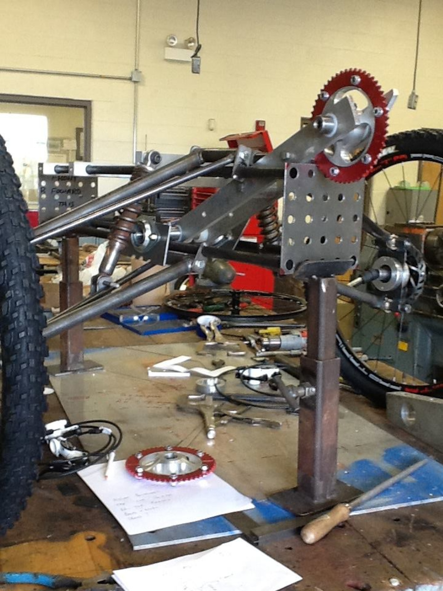 The Franklin County High School Moonbuggy Team constructed their buggy in the high school machine shop utilizing bicycle tires, gears, struts and other parts. (Photo provided)