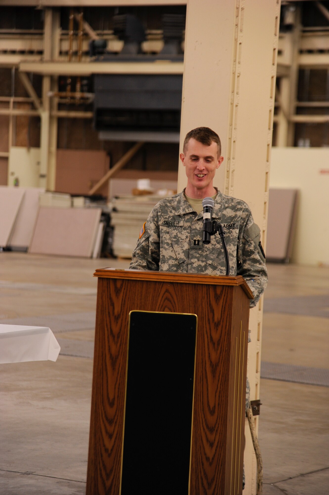 VANDENBERG AIR FORCE BASE, Calif. – U.S. Army Capt. Paul Sneller, 614th Air and Space Operation Center officer and organizer of the event, speaks during a cake cutting in celebration of the U.S. Army’s 238th birthday here Friday, June 14, 2013. According to the official Army website, two hundred thirty-eight years ago, our nation's leaders established the Continental Army, beginning a rich heritage of successfully defending this great country and her citizens. (U.S. Air Force photo/Senior Airman Lael Huss)