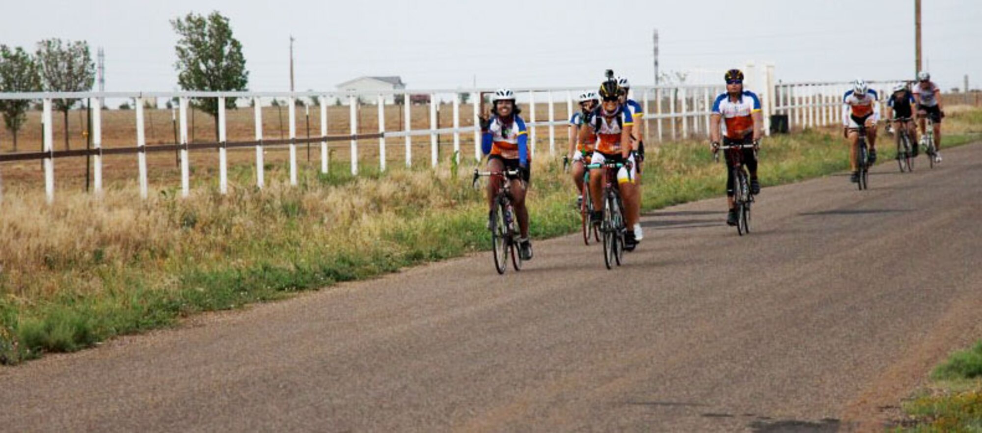 Members of the 10th Annual Texas 4000 team cross the border into New Mexico on their way to Clovis, N.M., June 6, 2013. Dedicated to fighting cancer by sharing hope, knowledge and charity, the group of amateur cyclists will ride more than 4,500 miles from Austin, Texas to Anchorage, Alaska over the course of 70 days. (Courtesy photo)