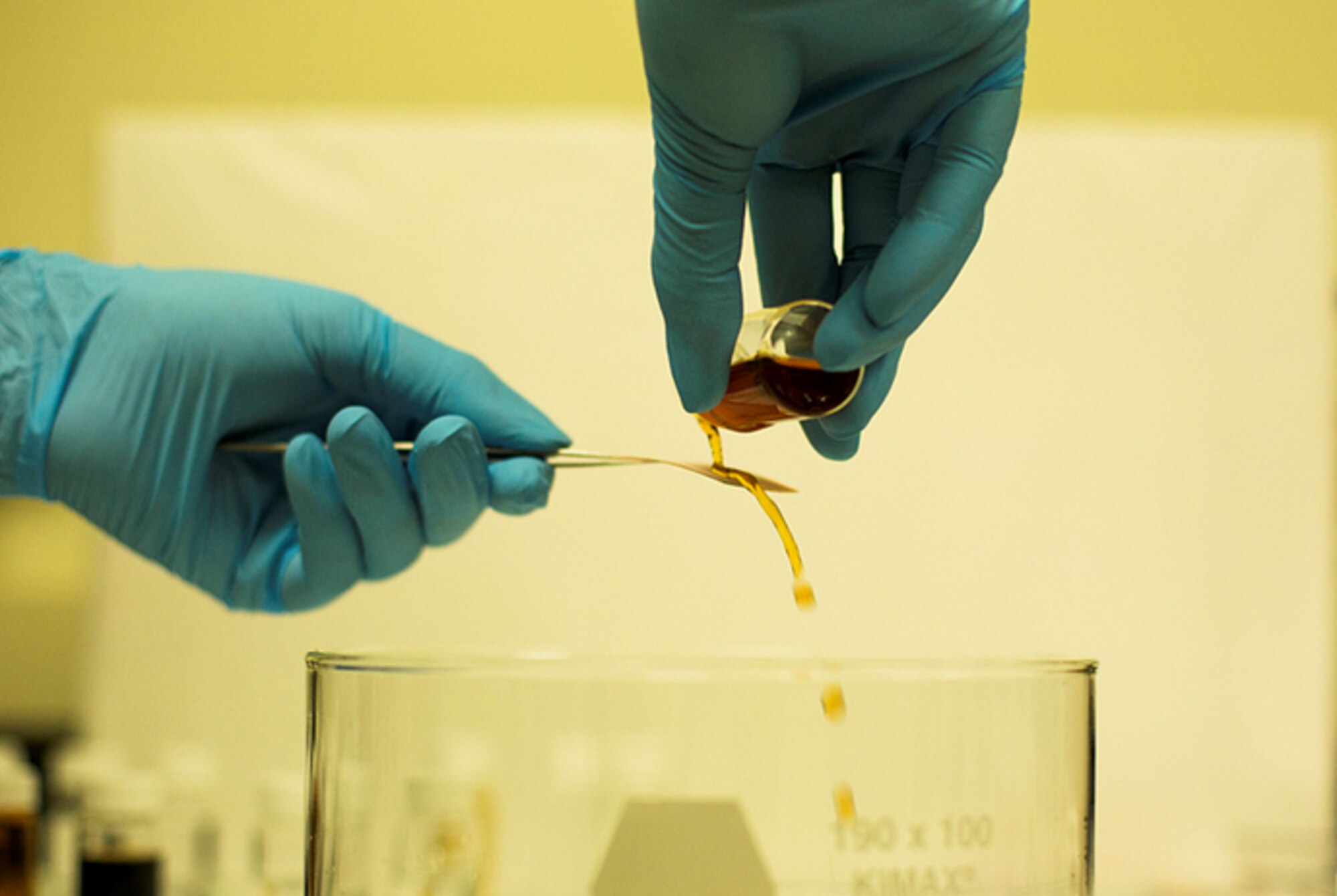 The nanoscale coating can repel virtually any liquid and could lead to breathable protective wear for soldiers and scientists, as well as affording protection from chemical/biological agents, and the realization of stain-proof garments. (University of Michigan image) 