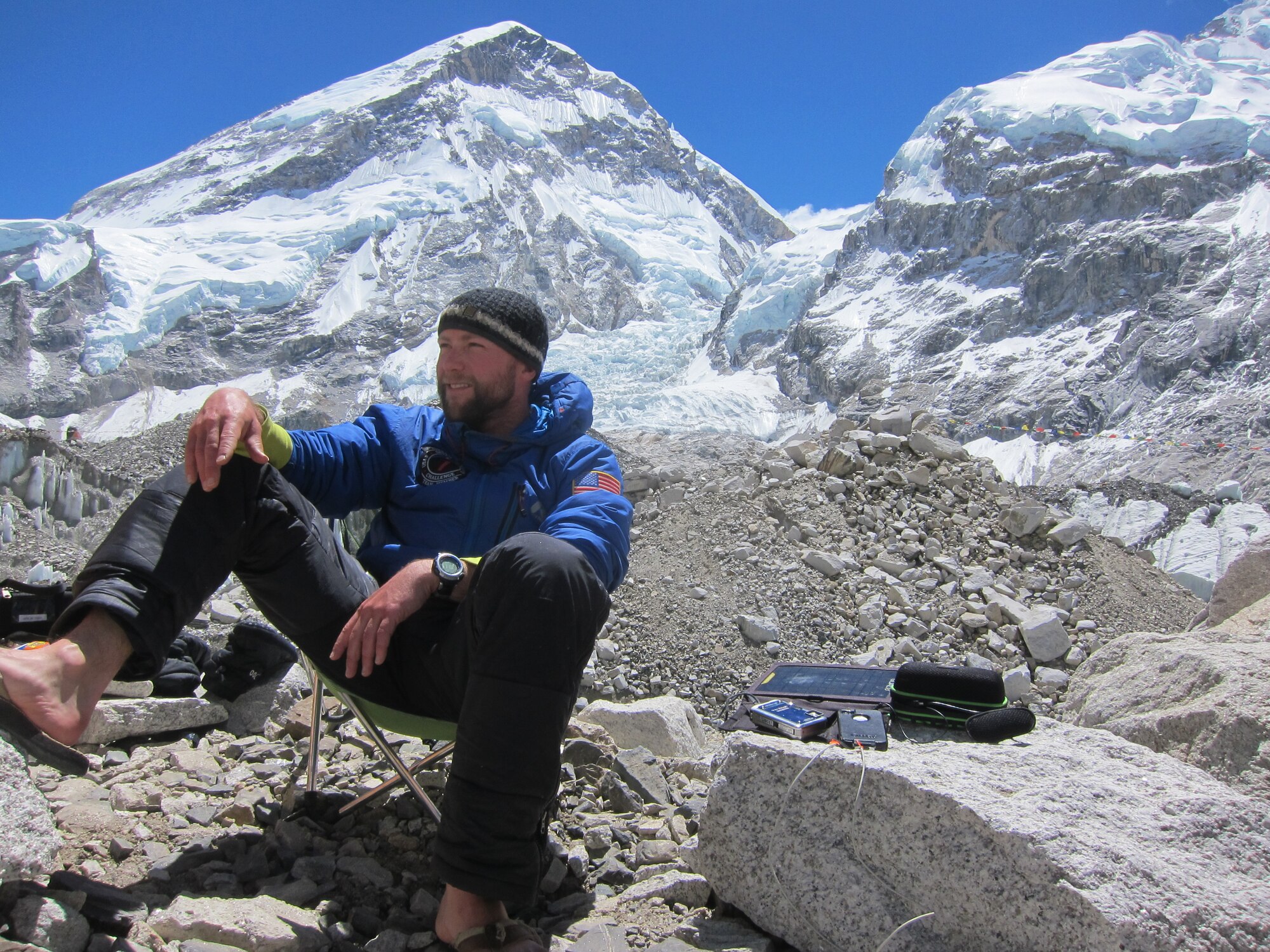 Maj. Rob Marshall, team leader, takes time to chill before the big push to the summit on Mount Everest in May.  Time for acclimation to the high altitudes is another tool in his risk management tool box for safely conquering the highest peak in the world. (Courtesy photo)
