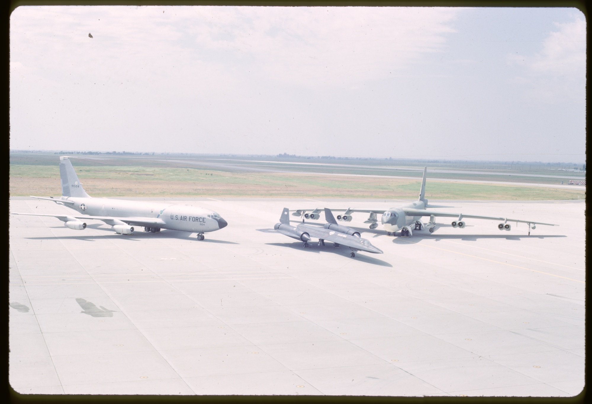 A KC-135 Stratotanker (left), SR-71 Blackbird (middle) and a B-52 Stratofortress (right) sit on the flightline at Beale Air Force Base, Calif. The aircraft were stationed at Beale during the Cold War-era. The B-52 was built to carry nuclear weapons for Cold War-era deterrence missions. (Courtesy photo)