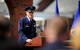 Col. David Almand, 375th Air Mobility Wing commander, gives his final speech to his Airmen during a change of command ceremony June, 14, 2013 at Scott Air Force Base, Ill. Col. Kyle Kremer, former vice commander at McConnell AFB assumed command of the 375th AMW. Almand was selected to take command of the 89th Airlift Wing at Andrews AFB. (U.S. Air Force photo/ Staff Sgt. Ryan Crane)