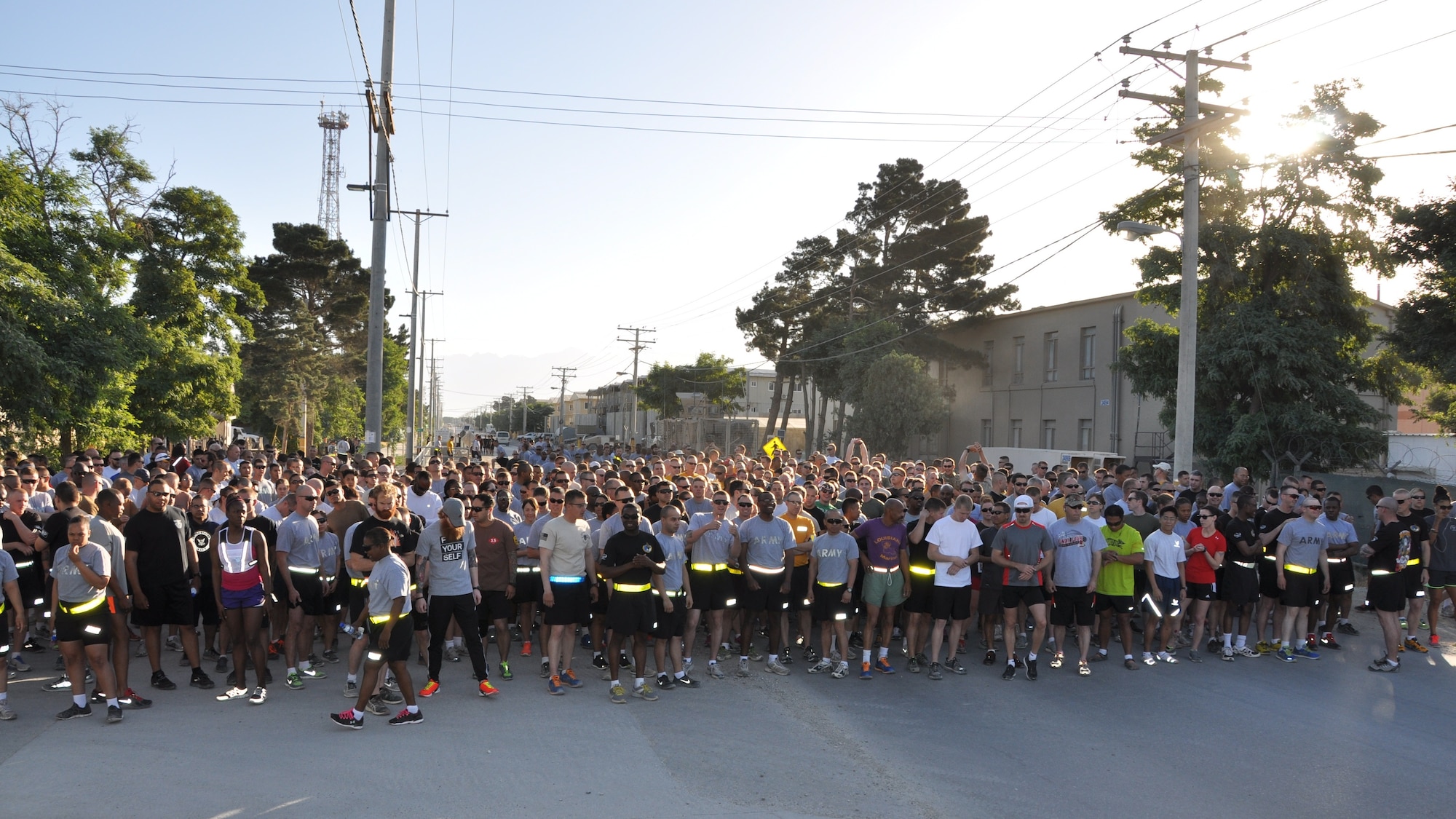 The morale, welfare and recreation office on Bagram Airfield, Afghanistan, hosted a Father’s Day 5-kilometer run June 16, 2013. More than 600 runners participated in the event, which was run in honor of deployed fathers. (U.S. Air Force photo/Tech. Sgt. Rob Hazelett)