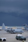 A Navy C-130 sits at the New Orleans International Airport waiting to help evacuate local residents to safety, August 31. Evacuation efforts against Hurricane Gustav were supported by all branches of the military Saturday through Sunday. The evacuees were sent to different cities in neighboring states where relief teams were awaiting their arrival with food, water and shelter. 