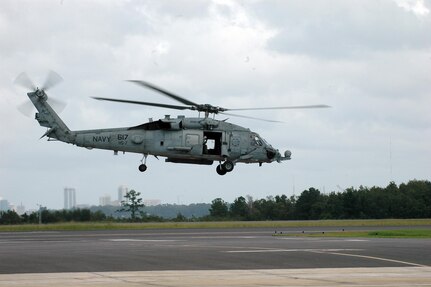 A helicopter crew assigned to Helicopter Anti-Submarine Squadron 7 departs Naval Air Station Jacksonville, Fla., Sept. 1, 2008, in support of Hurricane Gustav relief efforts. 