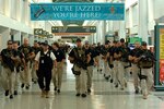 Members of the Federal Air Marshals walk down concourse C during their return to the Louis Armstrong International Airport, New Orleans, Louisiana, after Hurricane Gustav made landfall, , Sep. 3, 2008.  