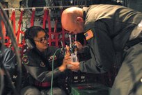 ir Force Senior Master Sgt. Rowena Sanchez-Reitan and Master Sgt. Mark Juarez, both air evacuation technicians from the 433rd Air Evacuation Squadron, asemble an oxygen system in a C-130E Hercules aircraft at Corpus Christi International Airport in Texas Sept. 11, 2008, during a planned evacuation from Hurricane Ike. U.S. Northern Command is supporting federal, state and local Hurricane Ike response efforts in Texas, and aeromedical evacuation capabilities remain on alert pending FEMA requests for assistance.