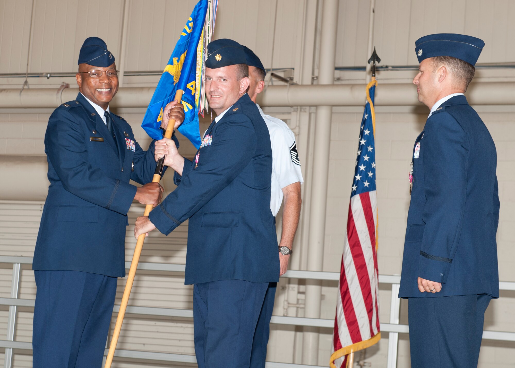 Major Justin Gilbreth, 49th Aircraft Maintenance Squadron incoming commander, assumes command of the 49th Aircraft Maintenance Squadron during a change of command ceremony at Holloman Air Force, N.M., June 14. Gilbreth recently served as the Maintenance Operations Officer with the 849th Aircraft Maintenance Squadron. (U.S. Air Force photo by Airman 1st Class Daniel E. Liddicoet/Released)