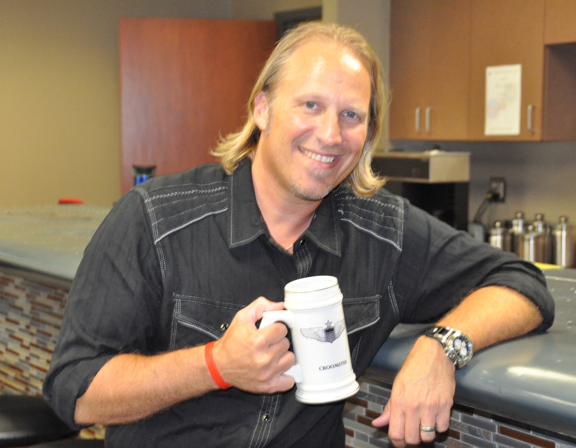 Country artist Ansel Brown visited the 916th Air Refueling Wing in early June. His song, “Our Country” was partially inspired by growing up as a Navy officer’s son. (USAF photo by Maj. Shannon Mann, 916ARW/PA)