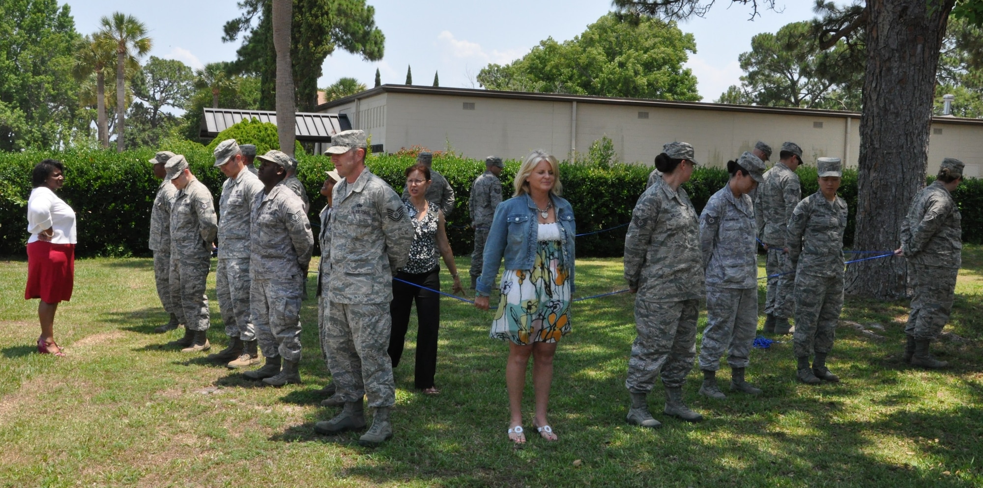 Jodie Schwartz, Airman and Family Readiness Center chief and Master Resilience Trainer, directs Tyndall’s newest RTAs resiliency activities during a two day course at the Airman and Family Readiness Center June 12 and 13. The course was designed to teach them how to provide resiliency training within their individual squadrons. During their two days of training, the RTAs were taught, with a mixture of classroom style slideshow lectures and hands-on activities, which the RTA can use in resiliency training they facilitate for their own squadron. (U.S. Air Force photo by Airman 1st Class Alex Echols)