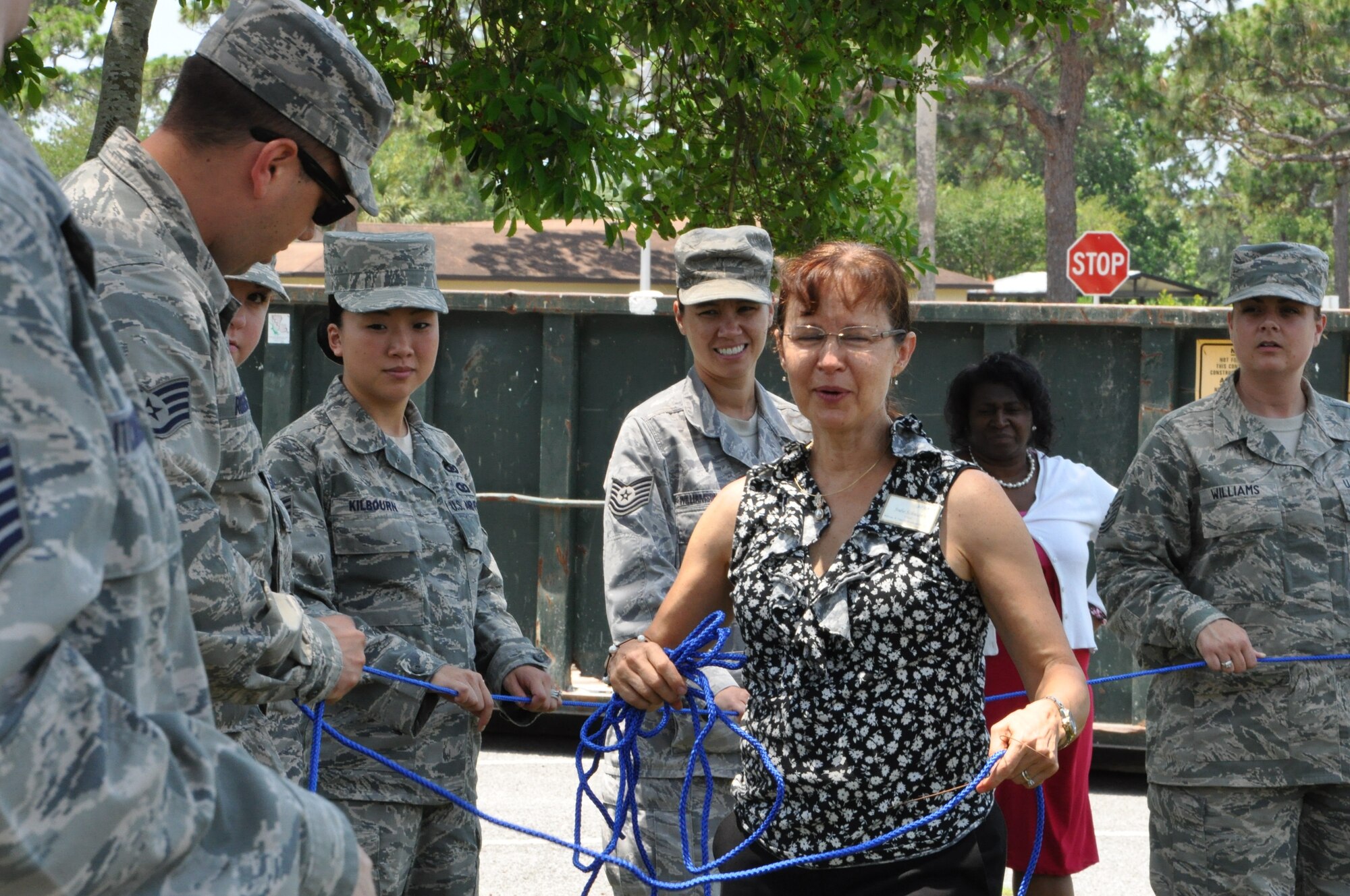 Jodie Schwartz, Airman and Family Readiness Center chief and Master Resilience Trainer, directs Tyndall’s newest RTAs resiliency activities during a two day course at the Airman and Family Readiness Center June 12 and 13. The course was designed to teach them how to provide resiliency training within their individual squadrons. During their two days of training, the RTAs were taught, with a mixture of classroom style slideshow lectures and hands-on activities, which the RTA can use in resiliency training they facilitate for their own squadron. (U.S. Air Force photo by Airman 1st Class Alex Echols)