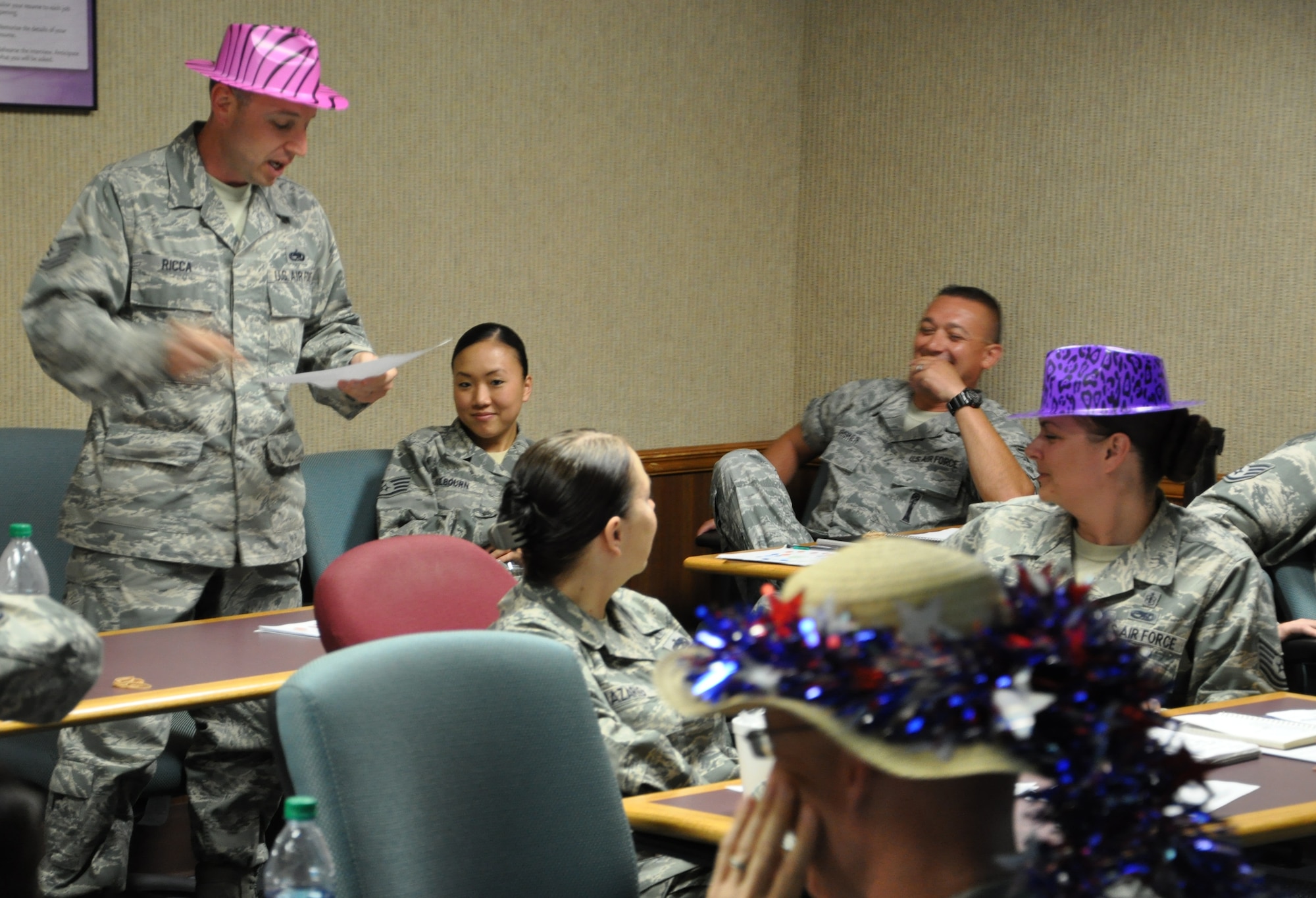 Tyndall’s newest RTAs participating in resiliency activities during a two day course at the Airman and Family Readiness Center June 12 and 13. The course was designed to teach them how to provide resiliency training within their individual squadrons. During their two days of training, the RTAs were taught by Jodie Schwartz, Airman and Family Readiness Center chief and Master Resilience Trainer, with a mixture of classroom style slideshow lectures and hands-on activities, which the RTA can use in resiliency training they facilitate for their own squadron. (U.S. Air Force photo by Airman 1st Class Alex Echols)