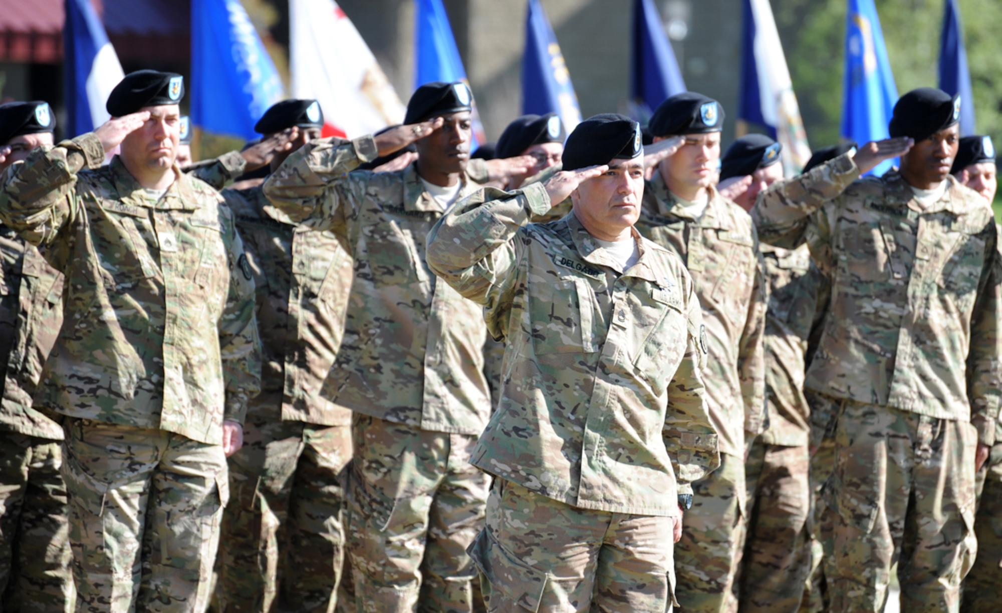 JOINT BASE ELMENDORF-RICHARDSON, Alaska  - Soldiers assigned to the 190th Transportation Company on Joint Base Elmendorf-Richardson take part in a deployment ceremony June 6 at JBER's Pershing Parade Field. The 109th Trans. is deploying to Afghanistan for nine months to support the transportation needs of U.S. and allied forces there. (U.S. Air Force photo/Senior Airman Blake Mize)