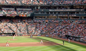 Twenty-five members of the Joint-Base Langley-Eustis community attend the Boston Red Sox vs. Baltimore Orioles baseball game at Oriole Park at Camden Yards in Baltimore, Md., June 15, 2013. The trip is one of many organized by the Information, Tickets and Tours office at Langley Air Force Base, Va., for the convenience of the Langley community. (U.S. Air Force photo by Senior Airmen Teresa Aber/Released)