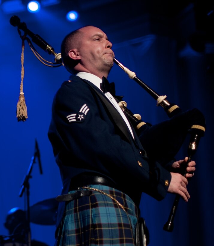 Senior Airman Adam Tianello performs with The U.S. Air Force Band at DAR
Constitution Hall. Tianello just became a permanent member of the Band on
June 10. (A.F. Photo)
