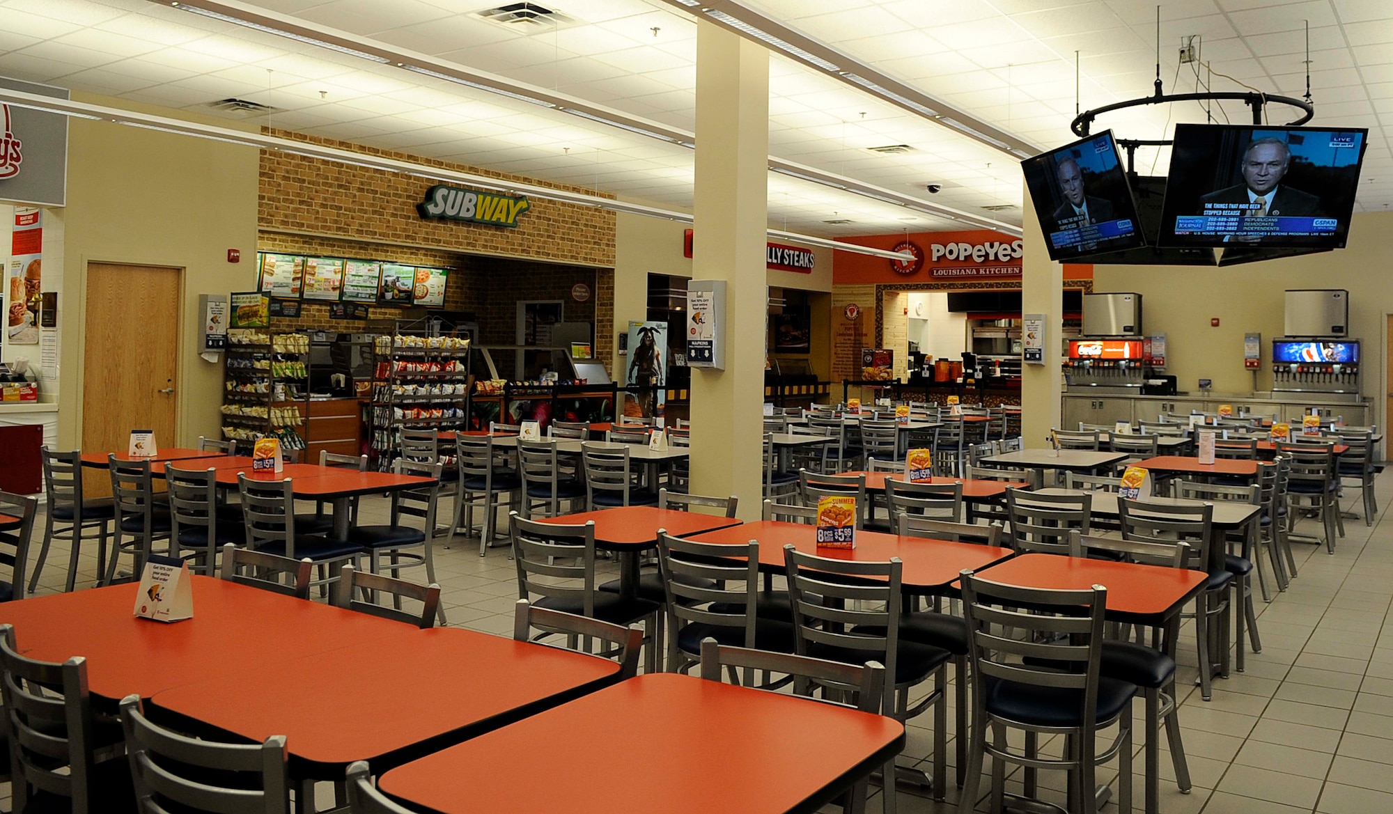 Three new restaurants have been added to the food court of the recently renovated Exchange at Fort Eustis, Va., June 13, 2013. The Exchange hosted a ribbon cutting ceremony to celebrate the grand opening. (U.S. Air Force photo by Staff Sgt. Dana Hill/Released)