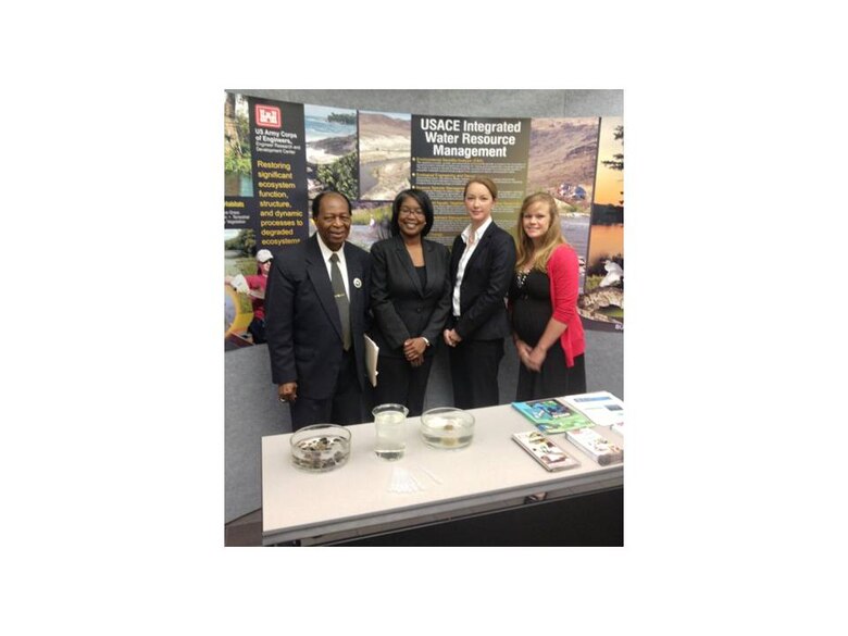 Alcorn State University’s Earth Day Celebration Program Chairman Dr. Alex Ancholonu, left, thanked the Environmental Laboratory’s exhibit and speaker participants at the April 22 symposium and exhibition.  