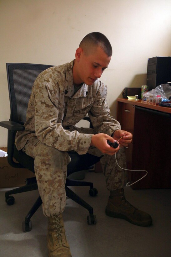 Electronic countermeasures systems technicians install, remove, inspect, test, maintain and make repairs to the aircraft electronic countermeasures systems.
Sgt. Ryan P. Verdin is the work center supervisor, oversees that of maintenance and paperwork is done correctly. On a daily basis he ensures his Marines know how to maintain the systems.
“I enjoy teaching my junior and fellow Marines how to perform the maintenance on the aircraft’s system,” said Verdin. “Teaching them how to conduct the maintenance is fun for me and most of them enjoy learning the information.”
Verdin helps support the mission of 2nd Marine Aircraft Wing on a daily basis by ensuring his Marines know what they are doing.
“We keep the ALQ-99 (electronic warfare system) pods working so that our aircraft can electronically jam frequencies and signals,” said Verdin. “Now that our squadron is a training squadron, our new mission is to train the ECM operators on how to utilize the systems so that they can perform their jobs well when they move to their respective squadrons.”
As a new training squadron, Verdin said the job is much easier here on station than when deployed. 
“When we are deployed, the tempo is much faster and maintenance needed is much higher because the systems are utilized to their full potential,” said Verdin.
