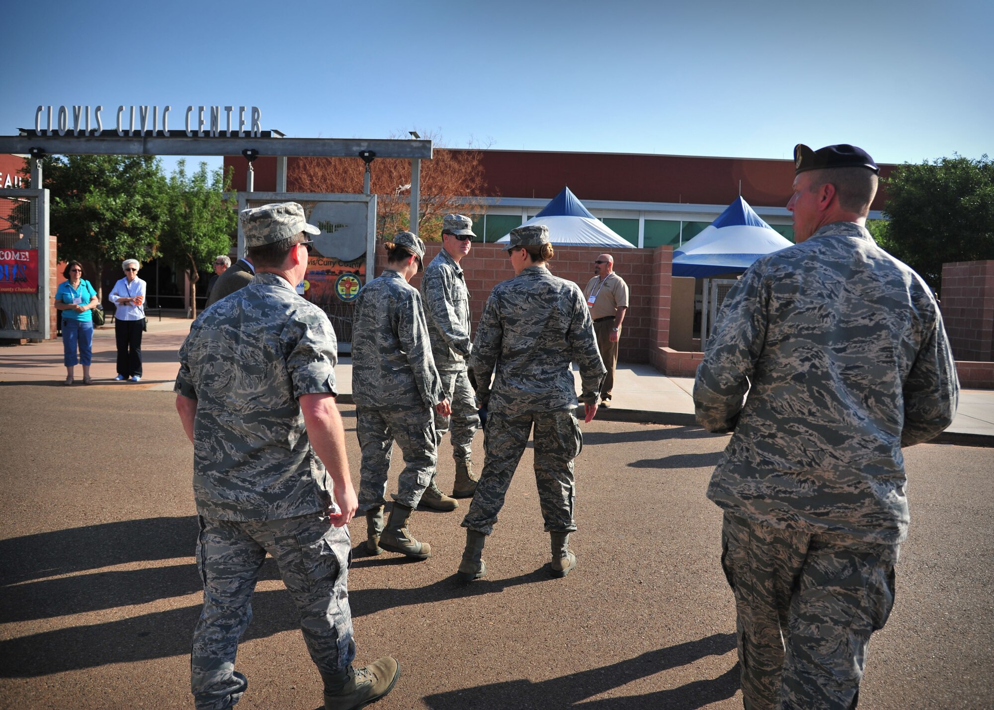 U.S. Air Force commanders arrive at the Clovis Civic Center to kick-start the New Mexico Association of Counties tour at Clovis, N.M., June 19, 2013. The association pulls elected county officials and affiliates from 33 counties to stay updated on legislation. (U.S. Air Force photo/Senior Airman Alexxis Pons Abascal) 