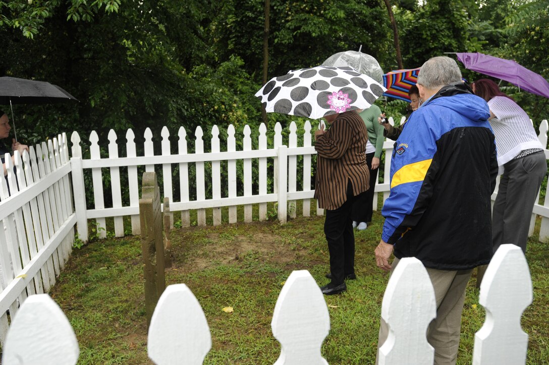 Sixth generation descendants of the Darcey family visit Belle Chance, Joint Base Andrews, Md., June 7, 2013. Belle Chance is also the home of the assistant vice chief of staff and director, Air Staff, Headquarters, U.S. Air Force. The Darcey’s family gravesite is one of several private Prince George’s County cemeteries dating back to the nineteenth century.  (U.S. Air Force photo/Aletha Frost)