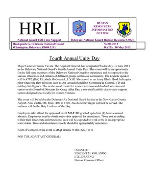 Delaware National Guard Fourth Annual Unity Day June 19, 2013