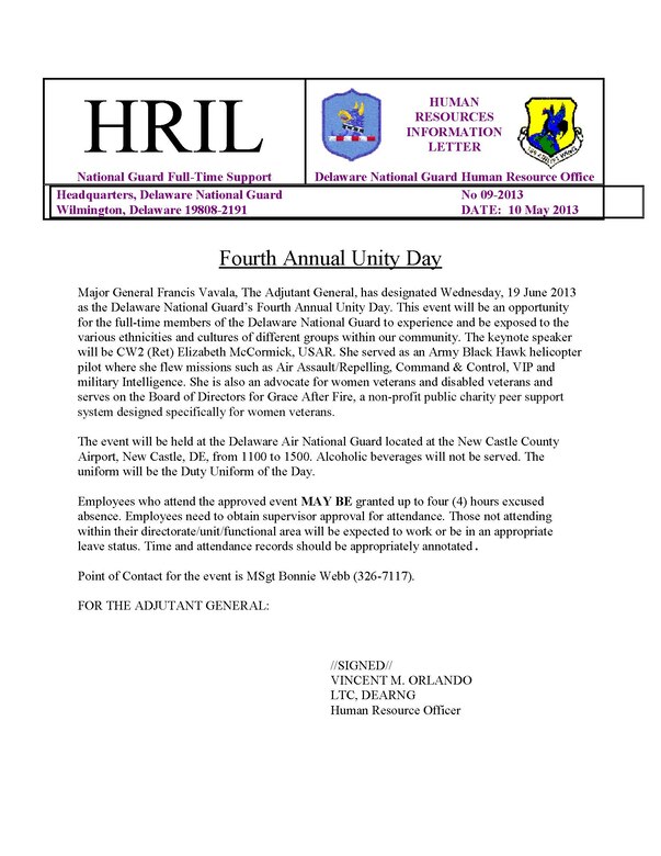 Delaware National Guard Fourth Annual Unity Day June 19, 2013