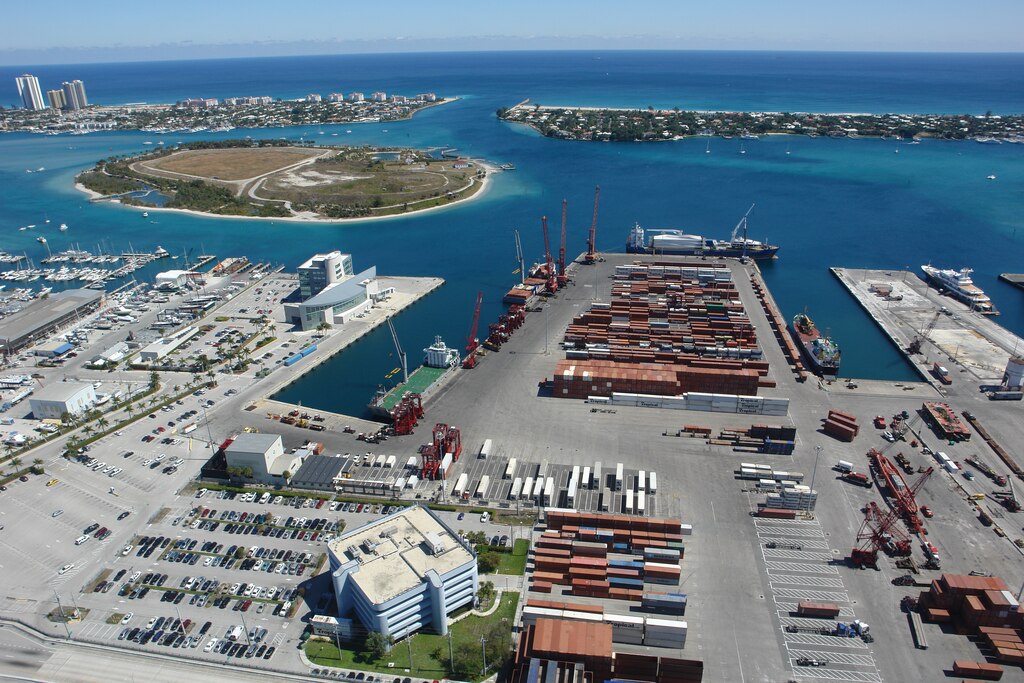 A view of Palm Beach Harbor, the site of the Lake Worth Inlet Feasibility Study, which evaluates the potential widening and deepening of the channel.  