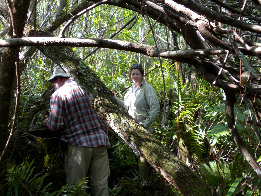 Archaeologists Grady Caulk (left) and Wendy Weaver (right) conduct archaeological investigations at the 8.5 Square Mile project. 