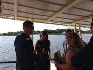 Col Ed Jackson, South Atlantic Division commander, meets with South Carolina governor Nikki Haley as they tour the Charleston Harbor project on June 17, 2013