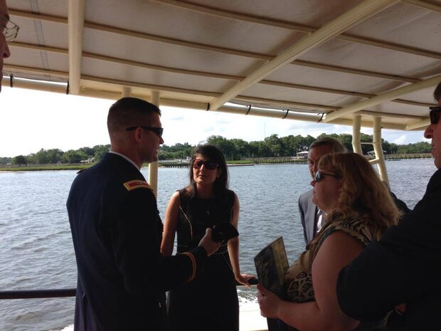 Col Ed Jackson, South Atlantic Division commander, meets with South Carolina governor Nikki Haley as they tour the Charleston Harbor project on June 17, 2013