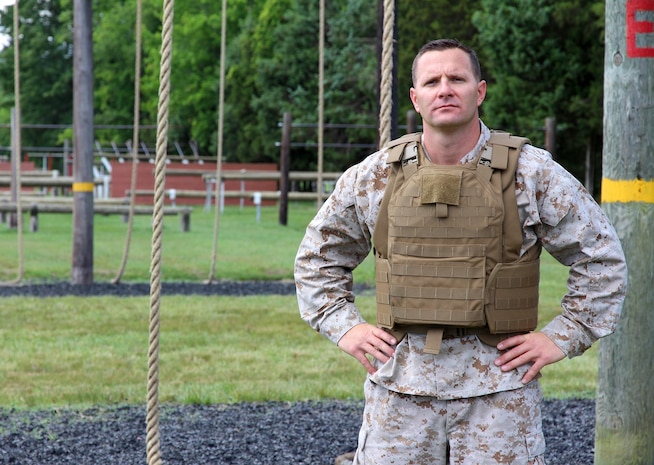 130612-M-PS121-647: Maj. James Pelland, team lead for Marine Corps Systems Command’s Individual Armor Team, wears a prototype Modular Scalable Vest, the next generation body armor for the Marine Corps. The MSV will combine attributes from the two most recently fielded protective vests and is being developed by the armor team.